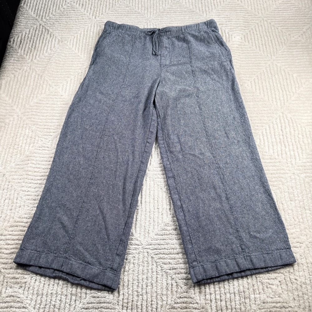 Gap Wide Leg Pants Womens L Blue Linen Blend Resort Coastal Boho Baggy Cruise